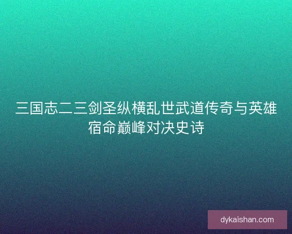 三国志二三剑圣纵横乱世武道传奇与英雄宿命巅峰对决史诗